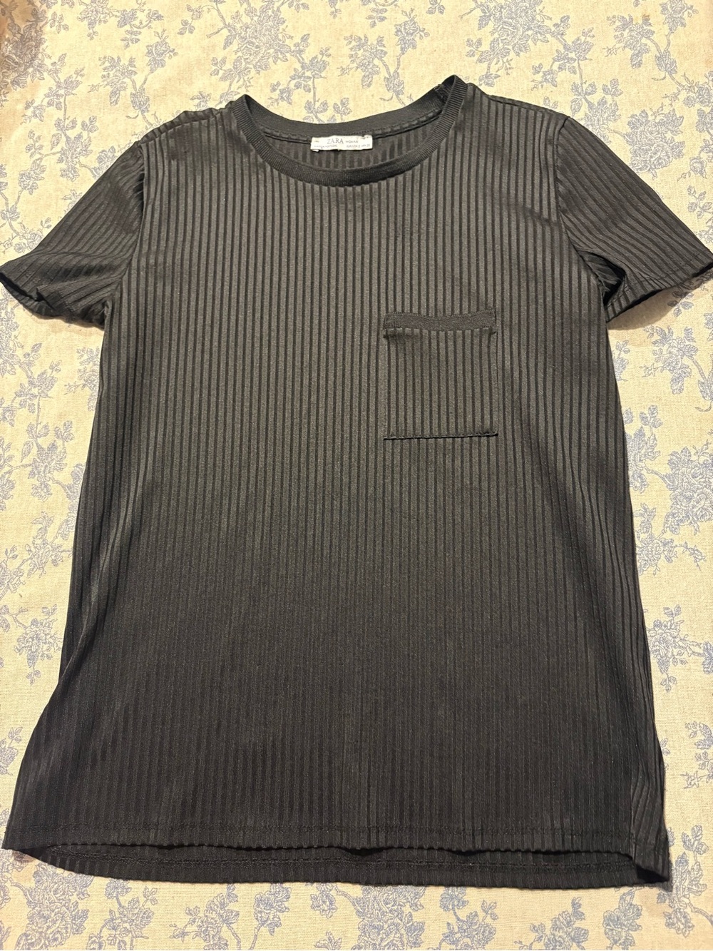 Women’s Zara Black Ribbed Short-Sleeve Tee with Chest Pocket